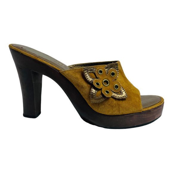 COLIN Stuart Tan Suede Open Toe Mules Flower Accent Women’s Size 10 - Picture 2 of 9
